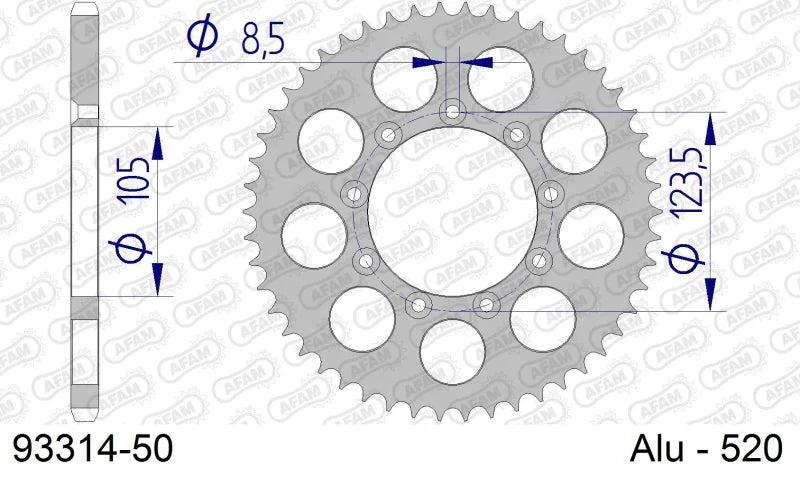 AFAM 93314-50 chainring in aluminum 520 pitch