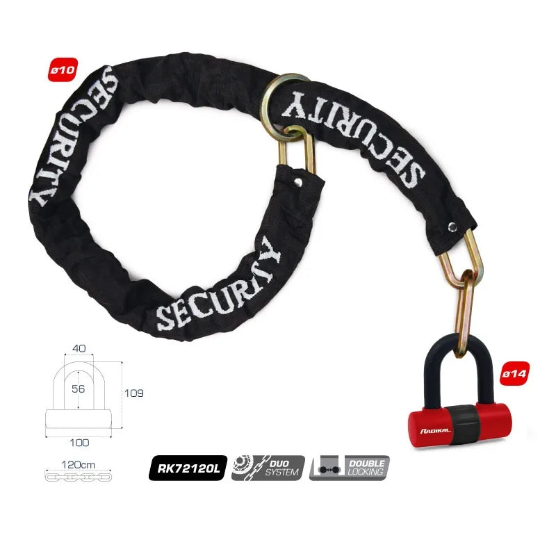 RADIKAL Catena a Cappio Ø 10mm/1200mm con Lucchetto Ø 14mm