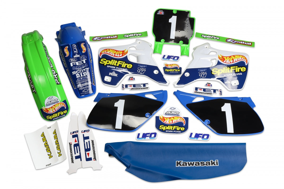 UFO KIT PLASTICHE MOTOCROSS KAWASAKI HOT WHEELS KX 125/250 1992-1993