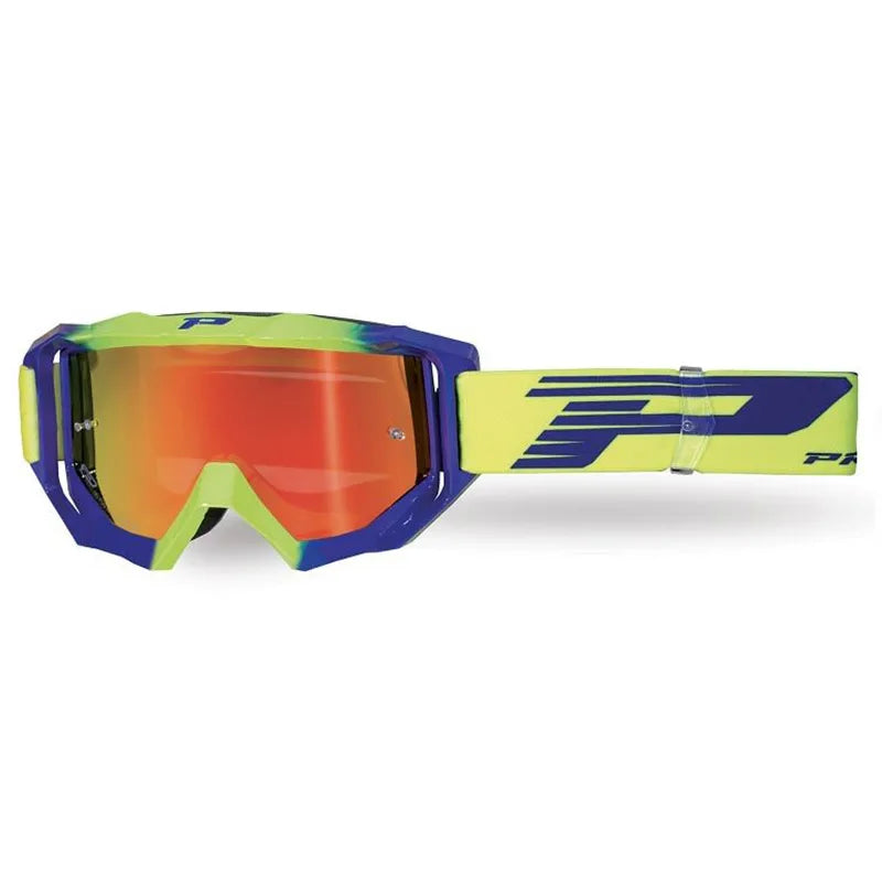 PROGRIP Maschera 3200-325 FL - Giallo Fluo/Blu Elettrico, Lente a Specchio