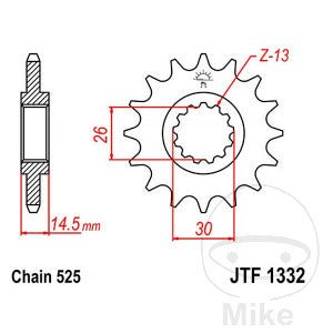 JT PIGNONE 14 DENTI PASSO 525 INNESTO PICCOLO - DIAM.INT. 26/30 - Race Moto Shop