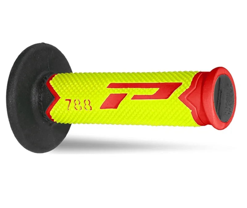 PROGRIP Manopole Mx 788-228 - Tripla Densità - Rosso/Giallo/Nero Senza Foro