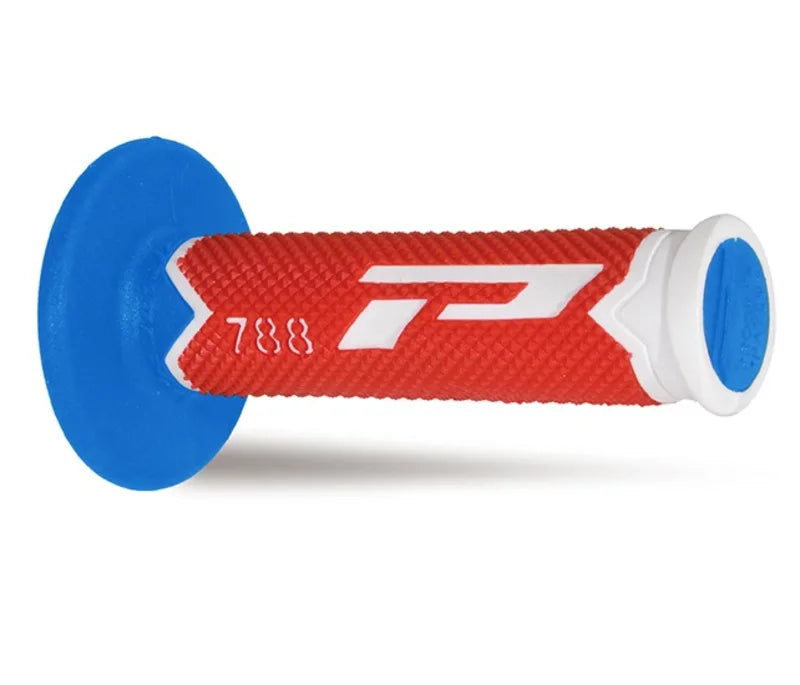 PROGRIP Manopole Mx 788-256 - Tripla Densità - Bianco/Rosso/Azzurro Senza Foro