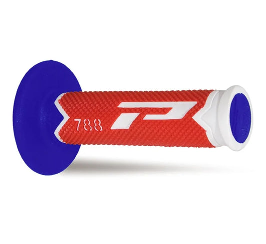 PROGRIP Manopole Mx 788-226 - Tripla Densità - Bianco/Rosso/Blu Senza Foro