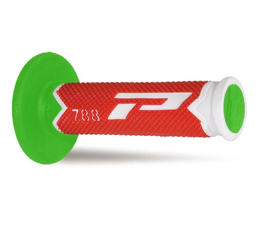 PROGRIP Manopole Mx 788-190 - Doppia Densità - Bianco/Rosso/Verde Senza Foro