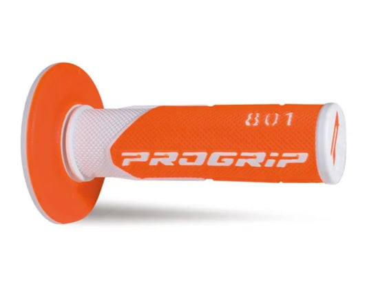 PROGRIP Manopole Mx 801-242 - Doppia Densità - Bianco/Arancio Fluo Senza Foro