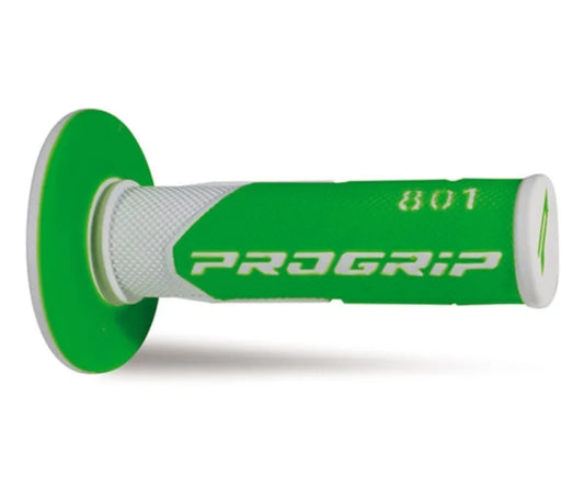 PROGRIP Manopole Mx 801-241 - Doppia Densità - Bianco/Verde Fluo Senza Foro