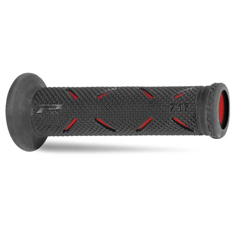 PROGRIP Manopole Strada 717-149 - Doppia Densità - Rosso/Nero Senza Foro