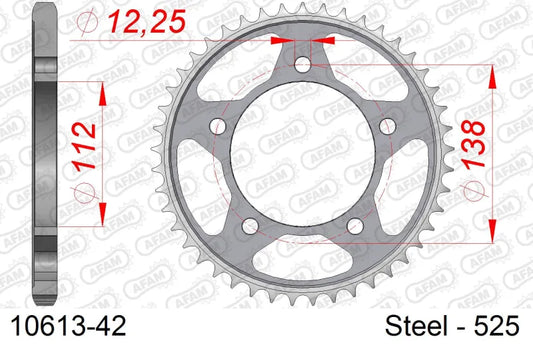 AFAM 10613-42 chainring in 525 pitch steel 