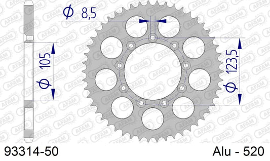 Corona AFAM 93314-50 in alluminio  passo 520